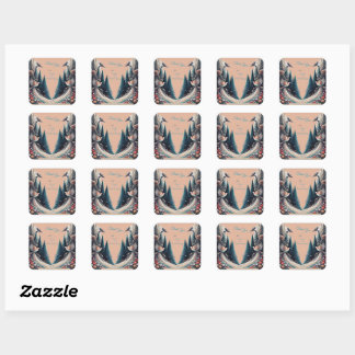 Sticker Carré Fantaisie artistique, dessins d'oiseaux en couleur