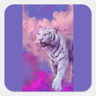 Sticker Carré Fantaisie d'art du tigre blanc – Animal de paysage