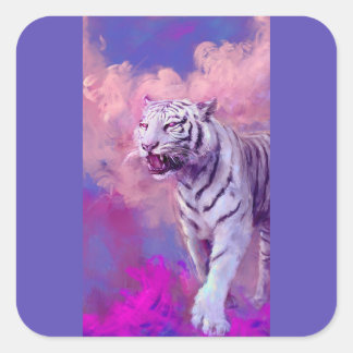 Sticker Carré Fantaisie d'art du tigre blanc – Animal de paysage