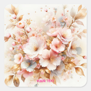 Sticker Carré Fantaisie Rose Pâle Sakura Mignon