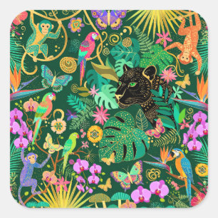 Sticker Carré Fantasie surréaliste exotique dorée de la jungle