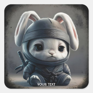 Sticker Carré Fantastique Cute Bunny Ninja Katana
