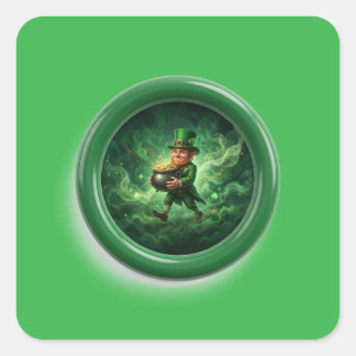 Sticker Carré Fantasy Image Leprechaun Carrying Pot Of Gold