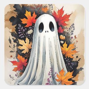 Sticker Carré Fantôme d'automne confortable - Kawaii Halloween A