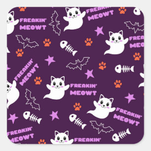 Sticker Carré Fantôme de chat Halloween