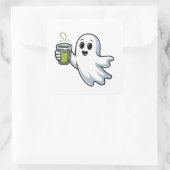 Sticker Carré Fantôme effrayant d'Halloween tenant un matcha (Sac)