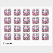 Sticker Carré Fantôme et roses roses roses Pinkoween (Feuille)