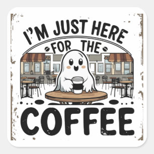 Sticker Carré Fantôme ici pour le café