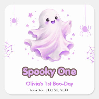 Sticker Carré Fantôme Mignon Violet SpookyOne Halloween 1er Anni