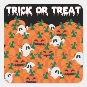 Sticker Carré Fantômes d'Halloween Patch de citrouille hantée