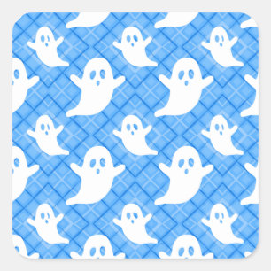 Sticker Carré Fantômes effrayants sur carreaux bleus