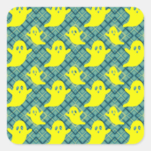 Sticker Carré Fantômes Jaune Clair sur Carreaux Turquoise