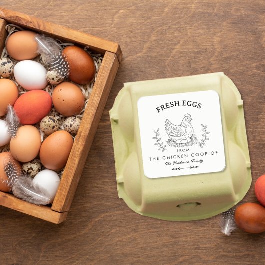 Sticker Carré Farm Fresh Eggs Custom Name label, Egg Carton