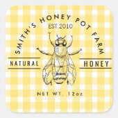 Sticker Carré Farm shop honey jar label small business (Devant)
