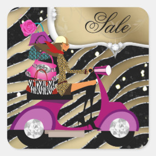 Sticker Carré Fashion Joyau Zebra Scooter Girl Black