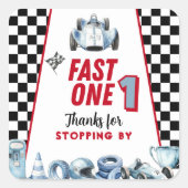 Sticker Carré Fast One 1st birthday Boy Racing Thank You  (Devant)