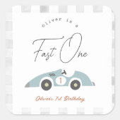 Sticker Carré Fast One Blue Race Car Boy 1er anniversaire (Devant)
