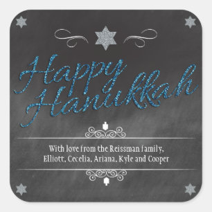 Sticker Carré Faux BlueGlitter Hanoukka de tableau