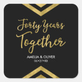 Sticker Carré Faux Gold Chevron 40e fête du Mariage (Devant)