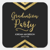 Sticker Carré Faux Gold Chevron Parti de Graduation (Devant)