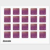 Sticker Carré Faux Gold Foil Confetti Dots Violet Monogramme (Feuille)