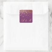 Sticker Carré Faux Gold Foil Confetti Dots Violet Monogramme (Sac)