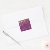 Sticker Carré Faux Gold Foil Confetti Dots Violet Monogramme (Enveloppe)