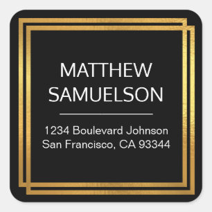 Sticker Carré Faux GOLD FOIL Double Frame Nom et adresse de reto