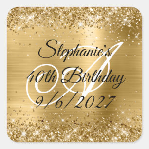 Sticker Carré Faux Gold Parties scintillant et Foil 40e annivers