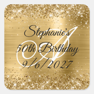Sticker Carré Faux Gold Parties scintillant et Foil 50e annivers
