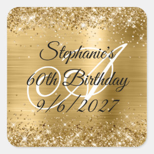 Sticker Carré Faux Gold Parties scintillant et Foil 60e annivers
