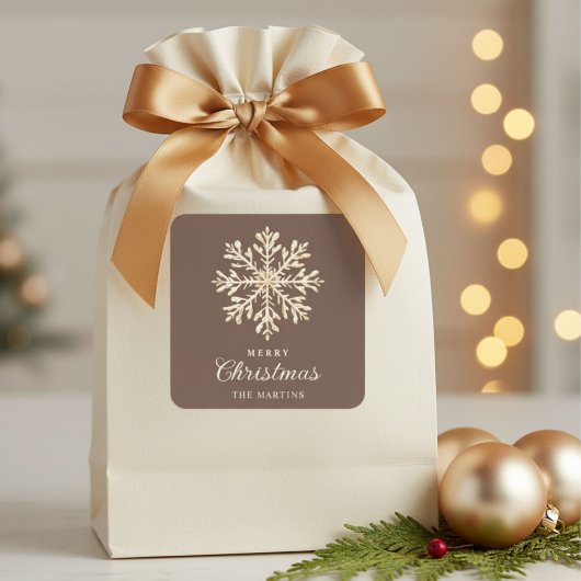 Sticker Carré Faux Gold Snowflake Brown Custom Holiday