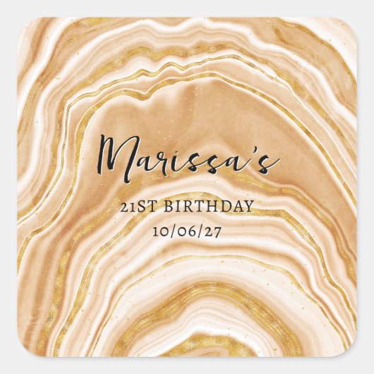Sticker Carré Faux Golden Agate 21e anniversaire (Devant)
