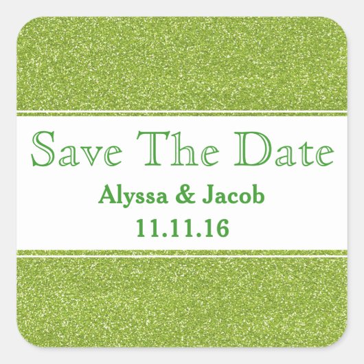 Sticker Carré Faux Green Parties scintillant mariage Enregistrer (Devant)