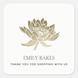 STICKER CARRÉ FAUX OR LOTUS FLORAL AFFAIRES SHOPPPPING MERCI