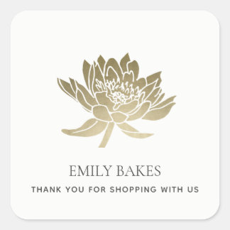 STICKER CARRÉ FAUX OR LOTUS FLORAL AFFAIRES SHOPPPPING MERCI