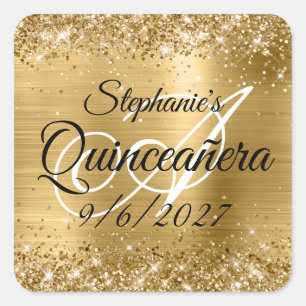 Sticker Carré Faux paillettes d'or et quincañera de papier d'alu