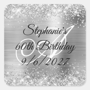 Sticker Carré Faux Parties scintillant d'argent et Foil 60e anni