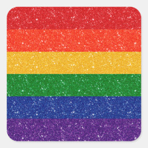 Sticker Carré Faux Parties scintillant LGBTQ Pride Arc en ciel