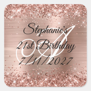 Sticker Carré Faux rose gold pailleté et 21e anniversaire de pap