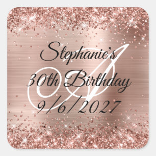 Sticker Carré Faux Rose Gold Parties scintillant et Foil 30e ann