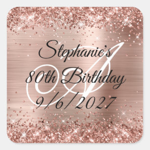 Sticker Carré Faux Rose Gold Parties scintillant et Foil 80e ann