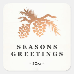 Sticker Carré Faux Rose Gold Pine Cone Vacances