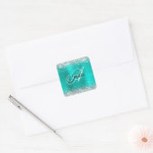Sticker Carré Faux Shiny Silver Parties scintillant Turquoise Fo (Enveloppe)