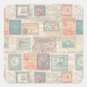 Sticker Carré Faux timbres fantaisie Collage 6 lumières