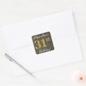 Sticker Carré Faux Wood, Faux Gold 31e anniversaire + Nom person (Enveloppe)