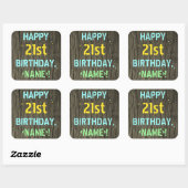 Sticker Carré Faux Wood, Peint Texte Look, 21e anniversaire + No (Feuille)