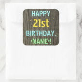 Sticker Carré Faux Wood, Peint Texte Look, 21e anniversaire + No (Sac)