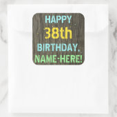 Sticker Carré Faux Wood, Peint Texte Look, 38e anniversaire + No (Sac)