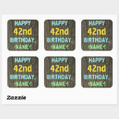 Sticker Carré Faux Wood, Peint Texte Look, 42e anniversaire + No (Feuille)